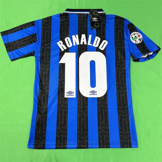 UMBRO 97/98 Inter Milan Home Serie a Short Sleeve Top No.10 Ronaldo Luiz Vintage Soccer Jerseys