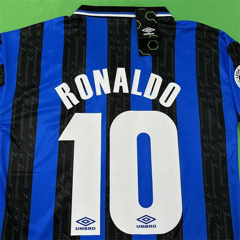 UMBRO 97/98 Inter Milan Home Serie a Short Sleeve Top No.10 Ronaldo Luiz Vintage Soccer Jerseys