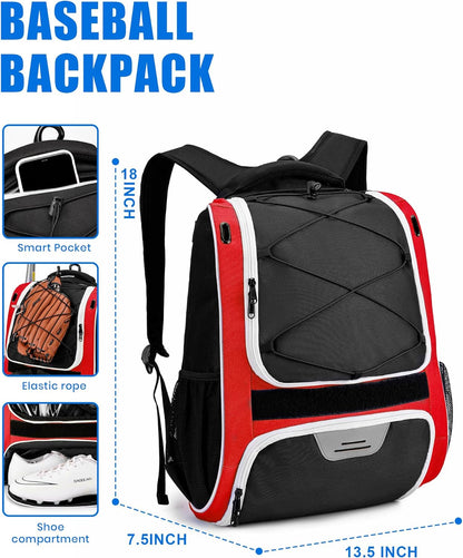HMLIN Baseball Bag,Baseball Backpack, Softball Bat Bag with Shoes Compartment for Youth Adults,Lightweight Baseball Bag with T-Ball & Softball Equipment & Gear